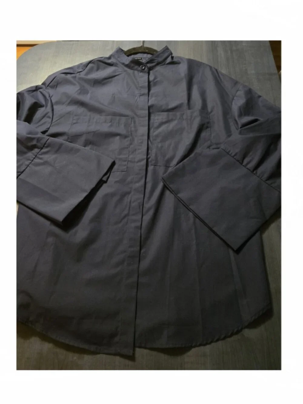 NEW Navy Blue Stylish Cotton Mix Blouse Button-Down Shirt Large-Xlarge - Picture 5 of 8